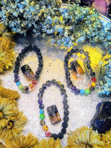 Chakra Lava Stone Meditation Bracelet w/ 1ml 3rd Eye Awaken Oil